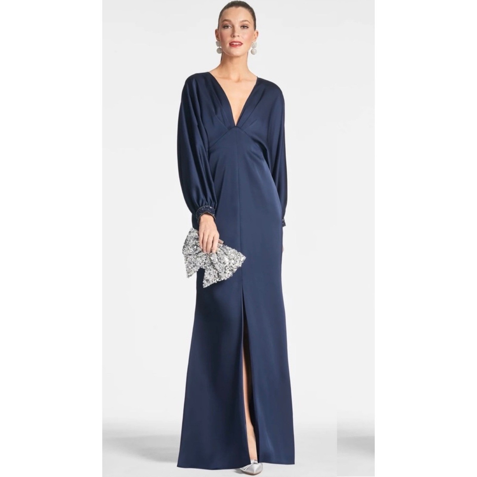 Sachin & Babi Maia Long Satin Crepe Dress In Midnight Blue Sz 8 Nwt